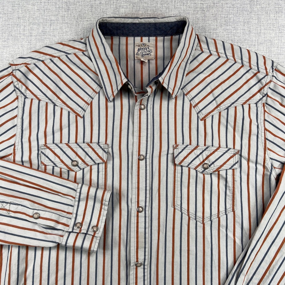 Moon Shine Spirits‎ Western Pearl Snap Shirt Men XL Striped Cotton Brad Paisley
